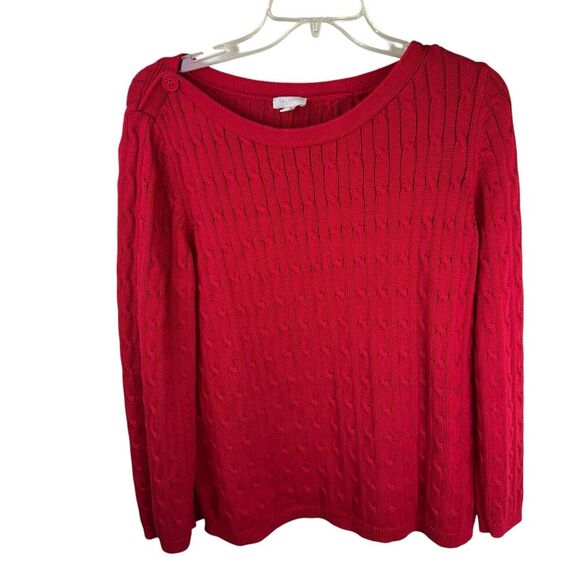 Talbots Sweater XL Solid Red Crew Cable Stitch Knit Long Sleeve Classic - Picture 1 of 4